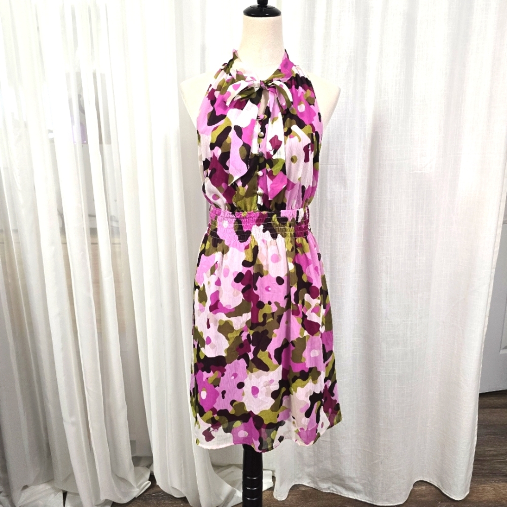 2/$30 Merona Pink & Green Floral Halter Dress Size‎ M Tropical Abstract